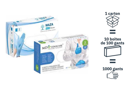 1000 Gants Médicaux Nitrile non poudrés EN 455 / EN 374