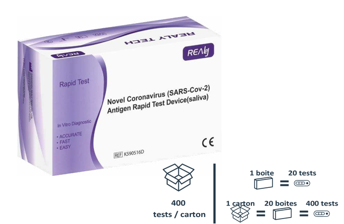 Carton de 400 tests salivaires avec résultats en 15 minutes