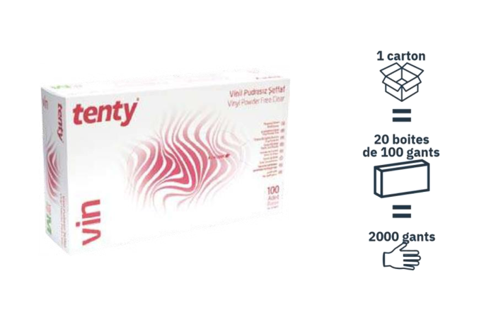 2000 gants Médicaux vinyle non poudrés Tenty